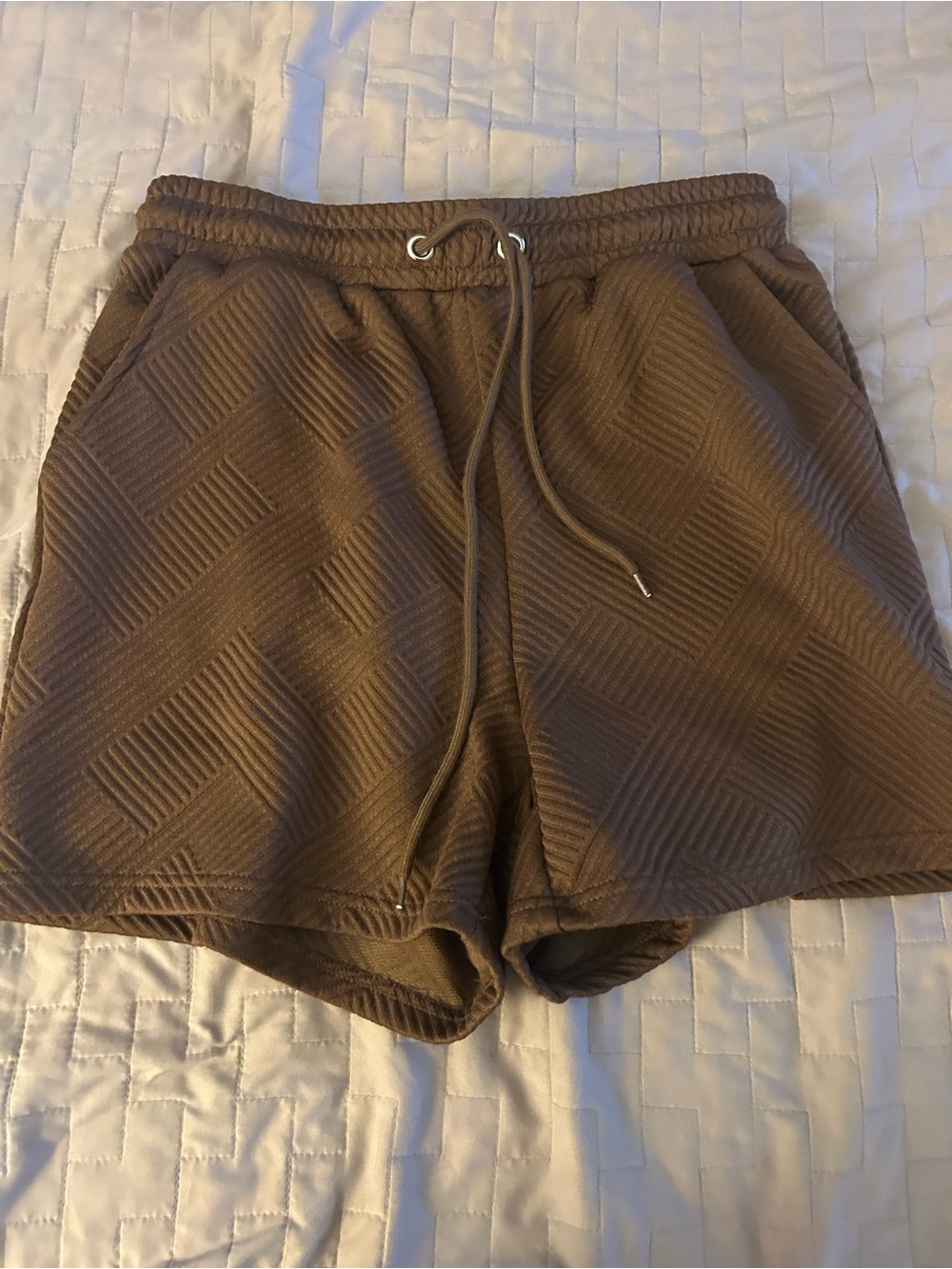 Quilted Drawstring Shorts in Brown